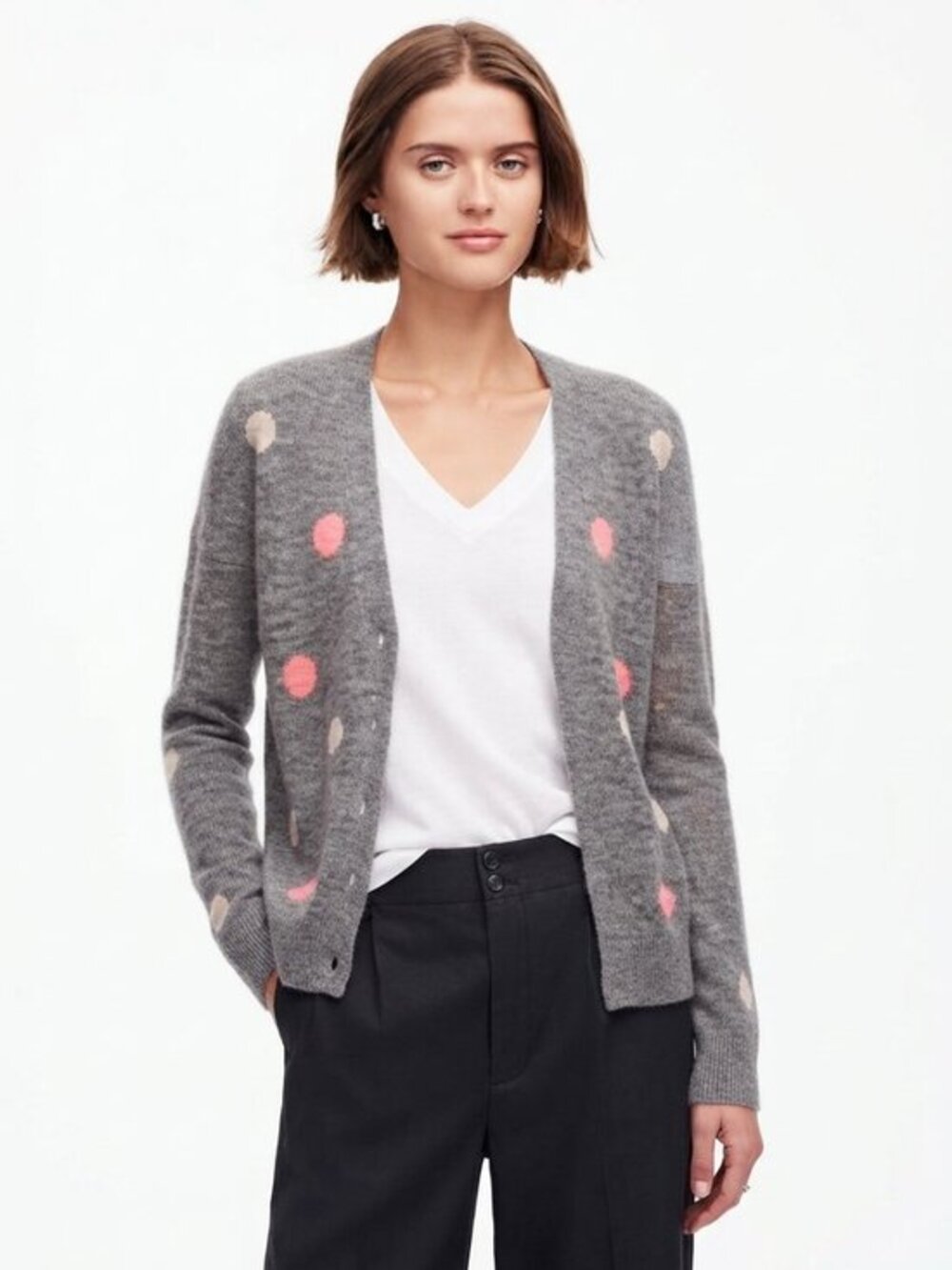 Madewell pastel polka dot gray slim cardigan